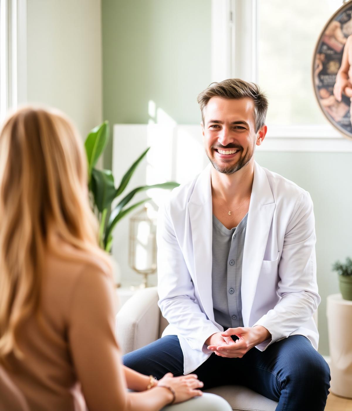 Profesional acompañando a una persona en una consulta de salud y bienestar